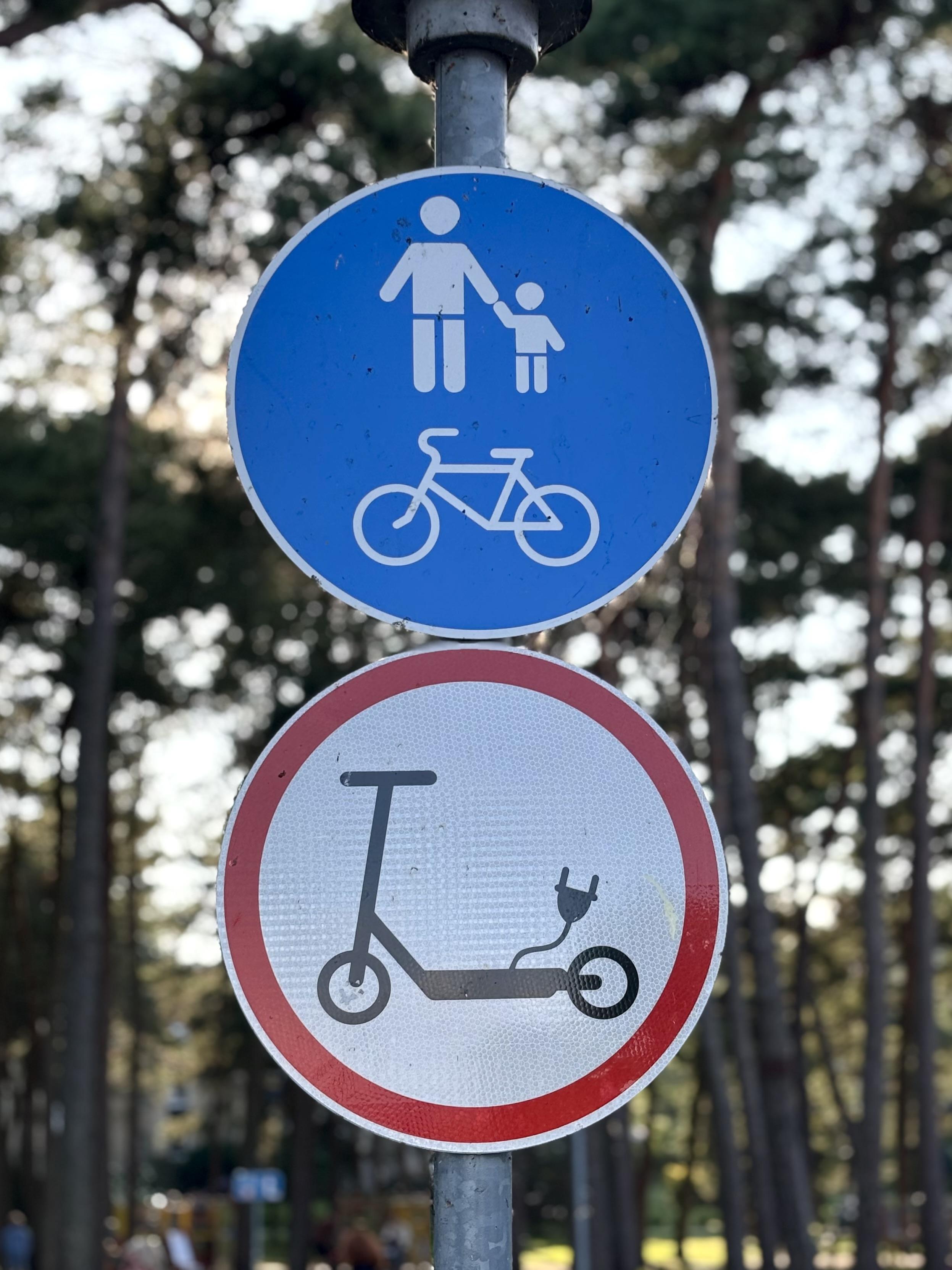 A photo of a Lithianian road sign: Pedestrians / Bicycle lane