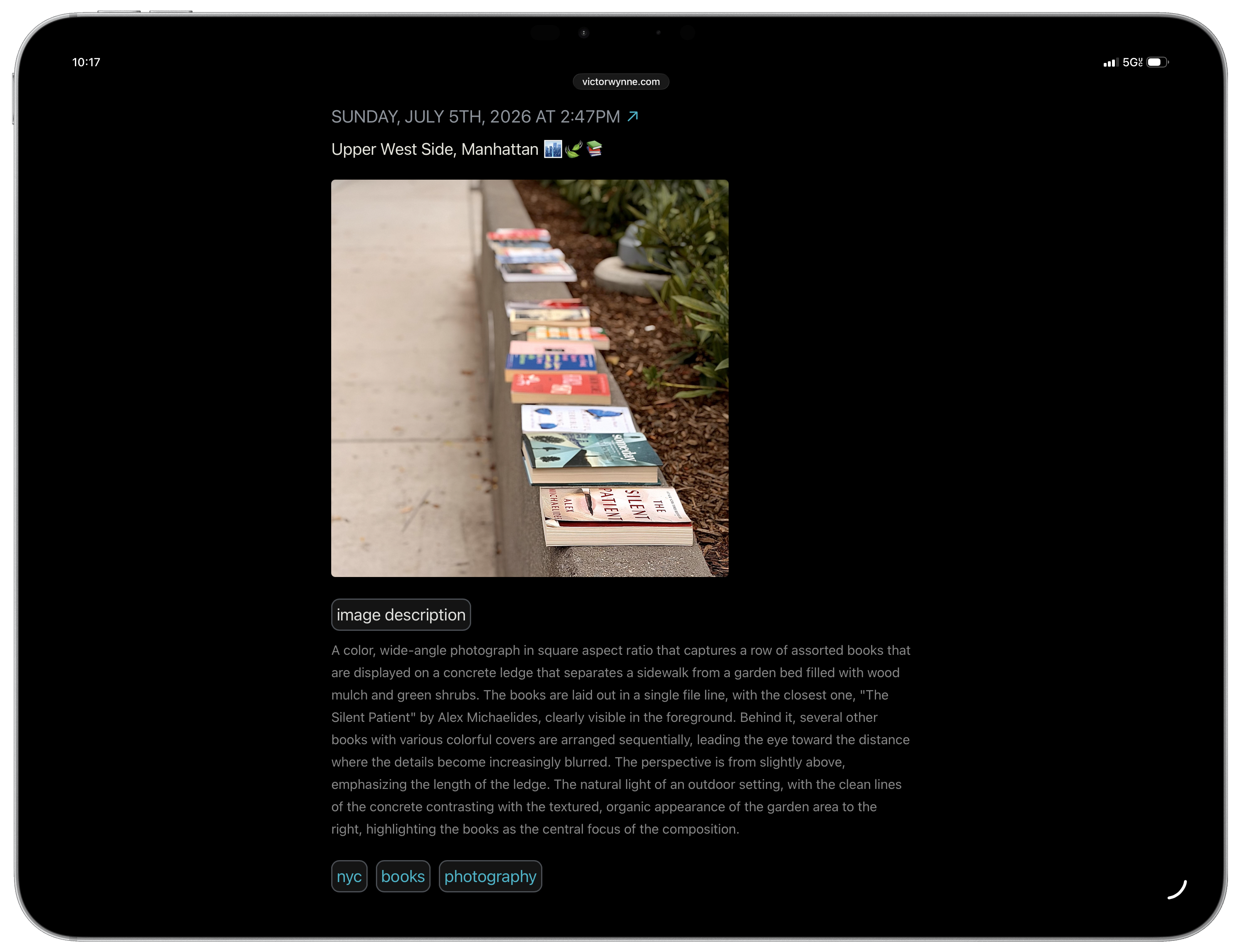 A framed screenshot of Safari on iPadOS 26 displaying my website’s styling of the following Mastodon post: https://typo.social/@victor/116868856841101396