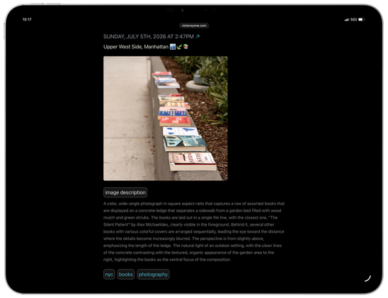 A framed screenshot of Safari on iPadOS 26 displaying my website’s styling of the following Mastodon post: https://typo.social/@victor/116868856841101396