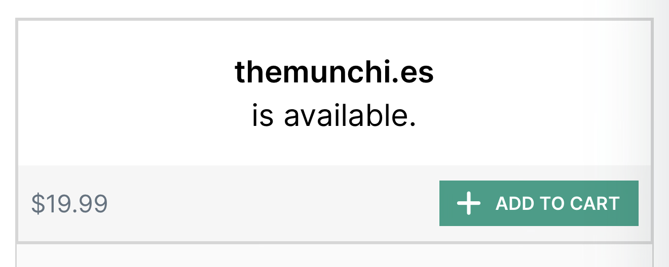 A search result on hover.com showing a domain themunchi.es as being available to register for $19.99