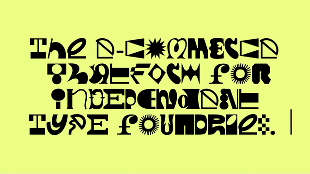 A cropped screenshot of the landing page for fontdue.com with a highly stylized splash that reads “The e-commerce platform for independent type foundries.” Black lettering atop a neon background as described in this post.